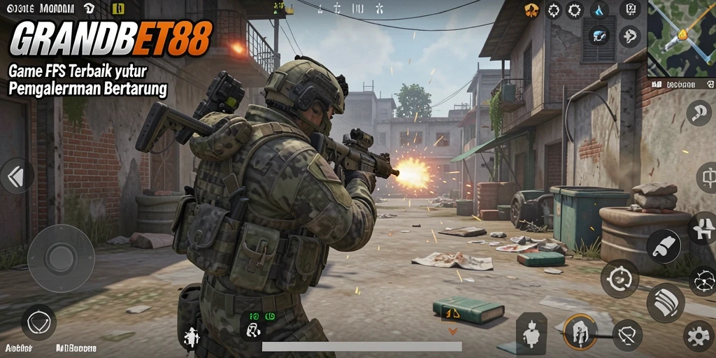 Tampilan gameplay mendebarkan dalam game FPS GRANDBET88.