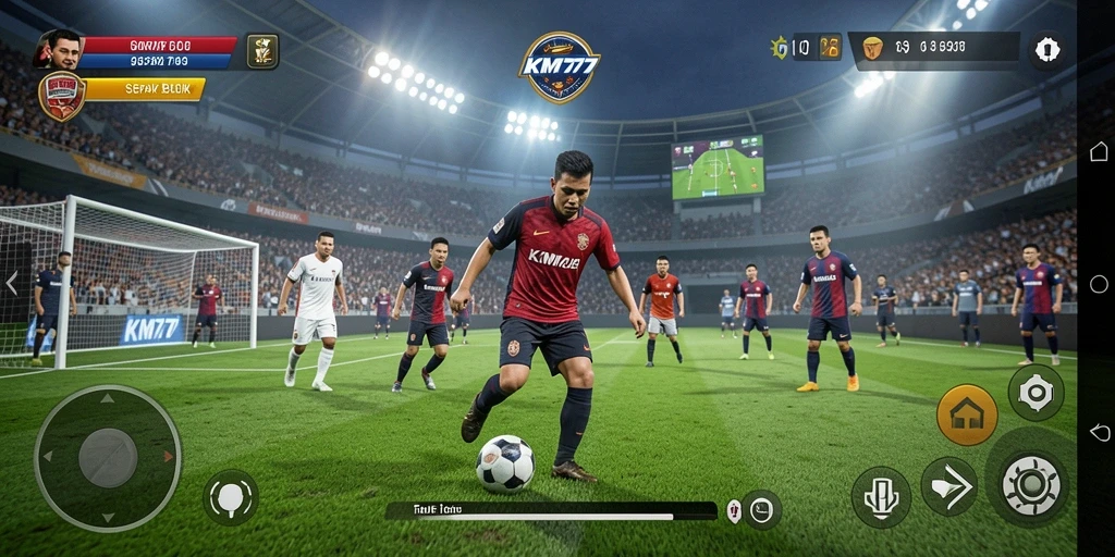 Gameplay seru dalam KM777 dengan aksi sepak bola nyata.