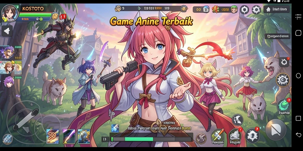 Tampilan gameplay KOSTOTO dengan karakter anime yang menawan.