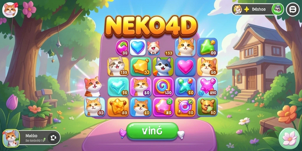 Tampilan gameplay <strong>NEKO4D</strong> yang seru dalam genre Match-3.