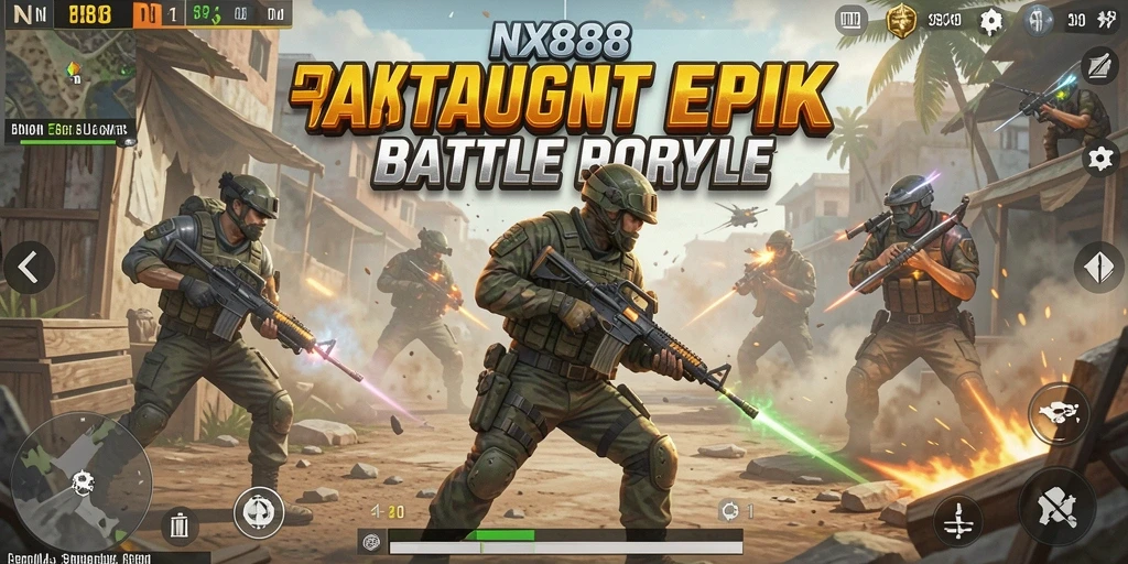 Tampilan gameplay NX888 yang seru dan mendebarkan dalam pertempuran Battle Royale.