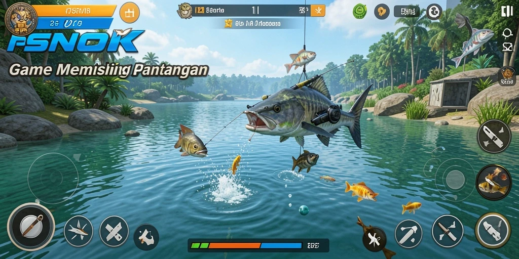 Screenshot gameplay RSNOK yang menunjukkan suasana memancing yang mendebarkan.