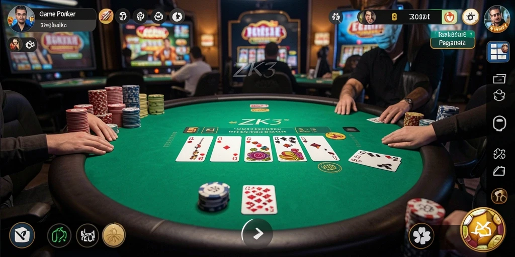 Tampilan gameplay poker ZK3 yang mendebarkan dan interaktif.